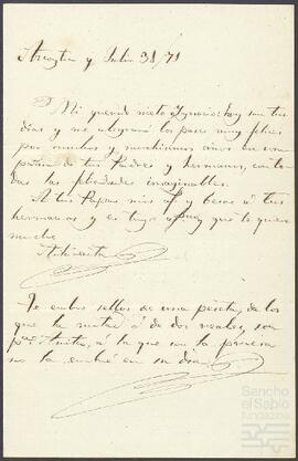 Carta de Francisco de Palacios dirigida a su nieto Ignacio.
