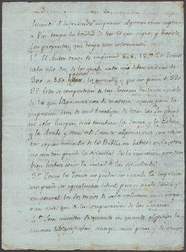 Condiciones para la impresión de un libro de Joaquín de Yrízar.