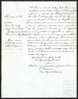 Libramiento de 5.730 francos y 80 céntimos que debía cobrar el Tesorero de Guipúzcoa.