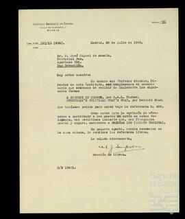 Correspondencia entre José Miguel de Azaola Urigüen y diferentes personalidades del Instituto Británico en España.