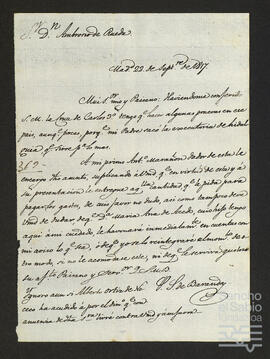 Correspondencia entre Pedro Sáinz de Baranda, su mujer Josefa de San Juan, su hijo y Antonio Ortiz de Bustamante Acedo.