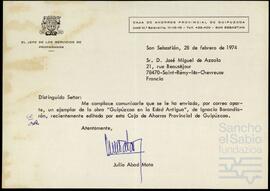 Correspondencia entre José Miguel de Azaola Urigüen y Julio Abad Mata.