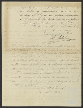 Carta de Miguel Sala a José María de Zavala Ortés de Velasco.