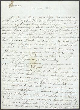Carta de Josefa de Ubillos dirigida a su hermana Casilda.