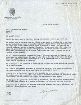 Carta de un miembro de la embajada de España en Washington dirigida a Bernardo de Mesanza.