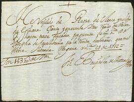 Recibo otorgado por Juan Bautista de Arteach en favor de Roque de Elorza.