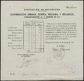Avisos para el pago de contribuciones a los herederos de Ignacio de Yrízar.
