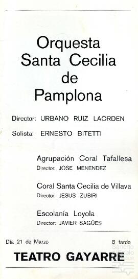 Programa de mano de un concierto de la Orquesta Santa Cecilia de Pamplona en el que se interpretaban obras de Jesús Guridi.