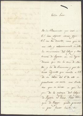 Carta de Joaquín de Yrízar dirigida a una autoridad desconocida.