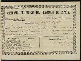 Billetes a nombre de Joaquín de Yrízar Moya para viajar en diligencia.