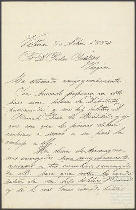 Carta de Ladislao de Velasco dirigida a Pedro de Yrízar.