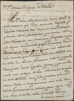 Carta de María Josefa de Alzuru dirigida a Concepción de Alcíbar.