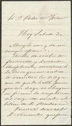 Carta de León Guerendiáin dirigida a Pedro de Yrízar.