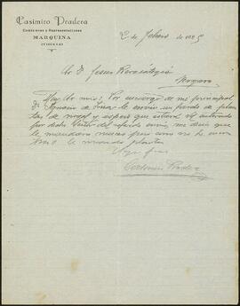 Carta de Casimiro Pradera dirigida a Jesús Berasategui.