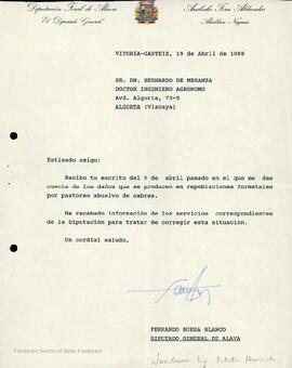 Carta de Fernando Buesa dirigida a Bernardo de Mesanza.