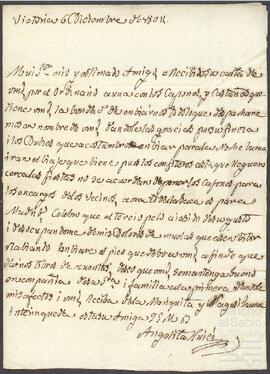 Carta de Angelita Huici dirigida a José Manuel de Yrízar.