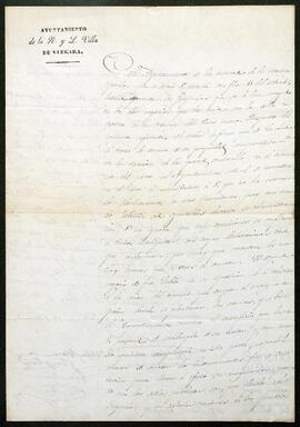 Oficio del Ayuntamiento de Vergara dirigido a Joaquín de Yrízar Moya.