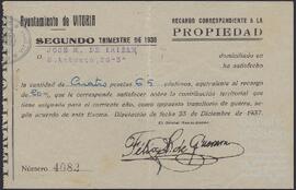 Recibos del pago de contribuciones por parte de José María de Yrízar.