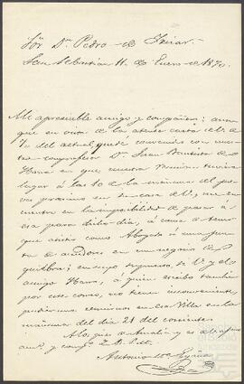 Carta de Antonio María de Egaña dirigida a Pedro de Yrízar.