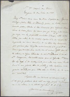 Carta de Agustín de Aramburu dirigida a Joaquín de Yrízar.
