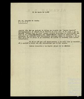 Correspondencia entre Joaquín de Azaola Ondarza y José Miguel de Azaola Urigüen.