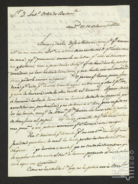 Correspondencia entre Pedro Sáinz de Baranda, su mujer Josefa de San Juan, su hijo y Antonio Ortiz de Bustamante Acedo.