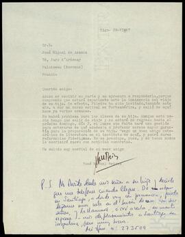 Correspondencia entre José Miguel de Azaola Urigüen y José María Beiras.