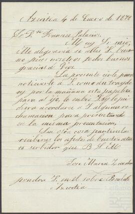 Carta de José María Zavala dirigida a Francisco de Palacios.
