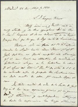 Carta de Manuel M. Sánchez dirigida a Joaquín de Yrízar.