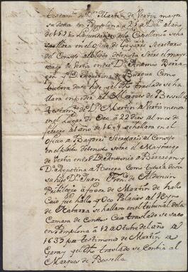 Razón con la documentación relativa al mayorazgo de Bértiz entregada al Marqués de Versolla.