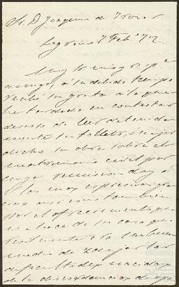 Carta de José María de Eulate dirigida a Joaquín de Yrízar.