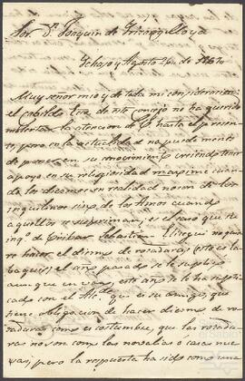 Carta de Ramón de Alustiza dirigida a Joaquín de Yrízar.