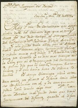 Carta de Martín Abarizqueta dirigida a Joaquín de Yrízar Moya.