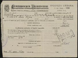 Avisos y recibos del pago de contribuciones por parte de Luis de Yrízar.