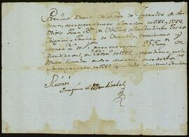 Recibos otorgados por Joaquín de Mendizábal en favor de Juan Bautista de Ubillos.