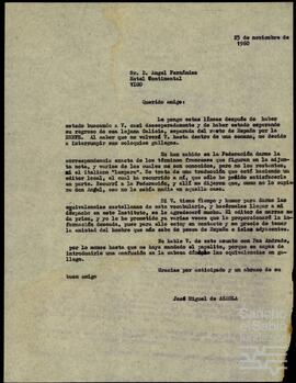Carta de José Miguel de Azaola Urigüen a Ángel Fernández.