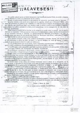 Fotocopia de un panfleto de Unión Patriótica dirigido a los alaveses.