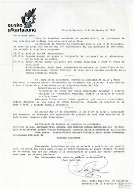 Circular de Eusko Alkartasuna comunicando un acto cultural en homenaje a José María Azcárraga.