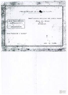 Fotocopia del trabajo titulado "Aspecto religioso del pueblo vasco".