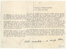 Carta de José María Azcárraga dirigida a Luis de Azúa.