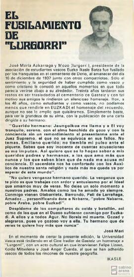 Artículo titulado "El fusilamiento de Lurgorri".