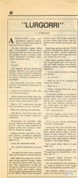 Artículos de A. Zubikarai titulados "Lurgorri".