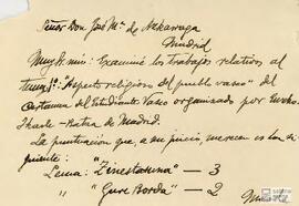 Carta de José Miguel de Barandiarán dirigida a José María de Azcárraga.