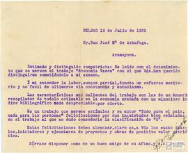 Carta de un remitente desconocido dirigida a José María de Azcárraga.